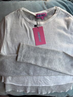 Edikted White Layered Long Sleeve Tee with Waffle Hem